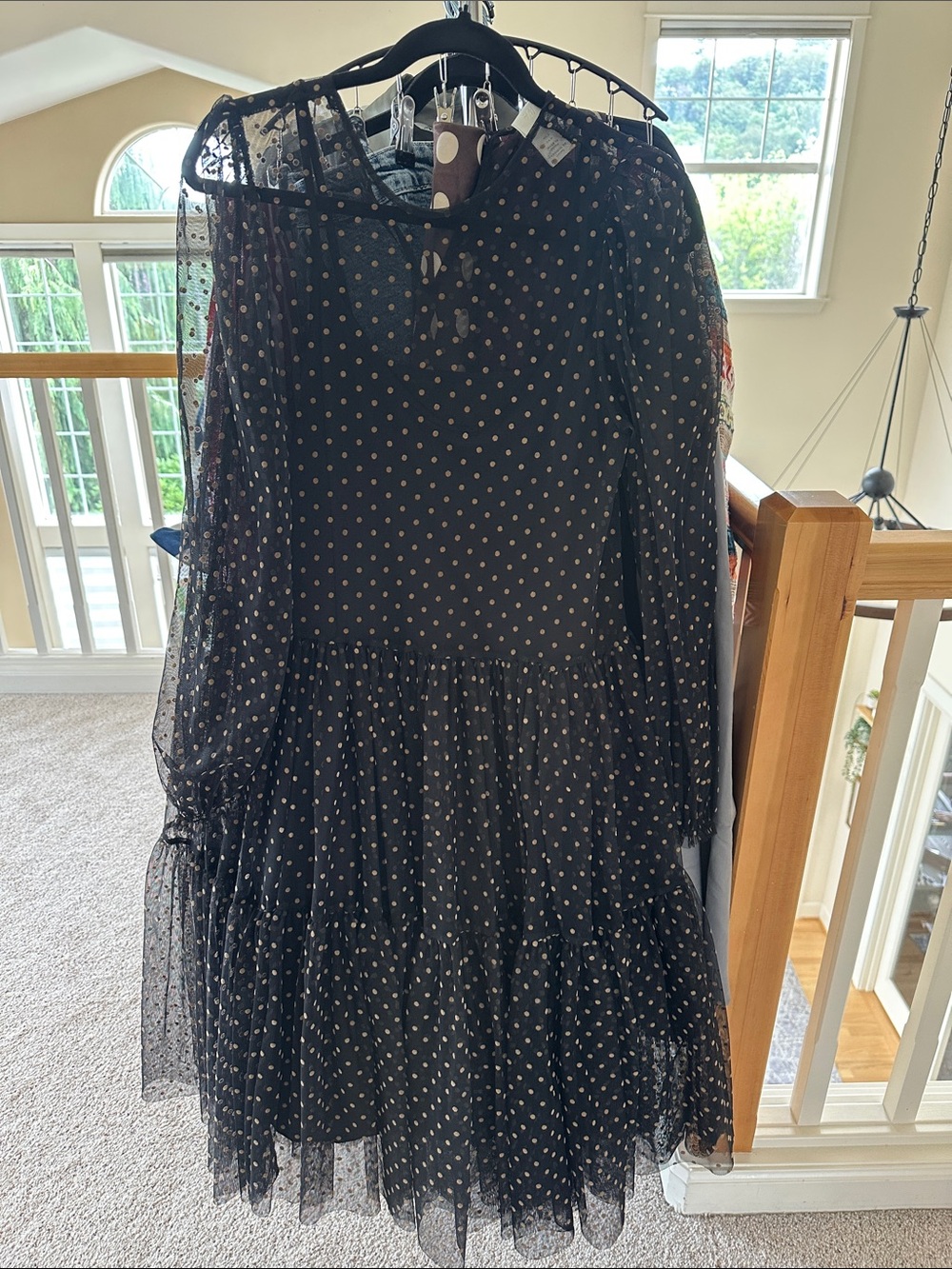 H&M Black Polka Dot Tiered Mesh Dress